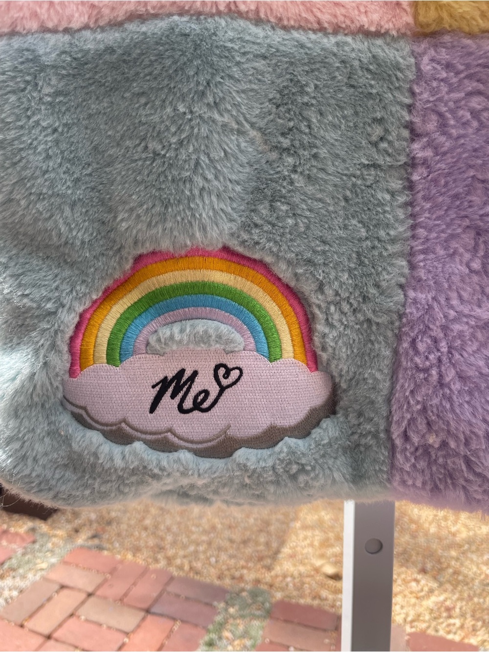 ME Makeover Essentials Pastel Patchwork Plush Tote - Pink, Yellow, Blue, Purple - Picture 2 of 4